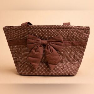NaRaYa Brown Polka Dot Quilted Bow Tote Bag - Large Handbag